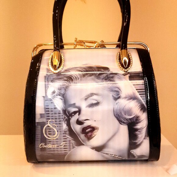 Glossy Marilyn Monroe Holographic Black Hand Bag - Picture 1 of 8